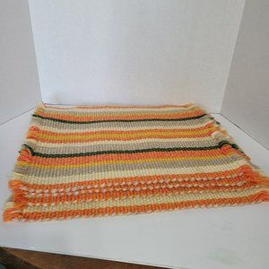 Handmade Vtg MCM  Woven Placemats Fall Harvest Orange Brown Gold Embroidery Yarn